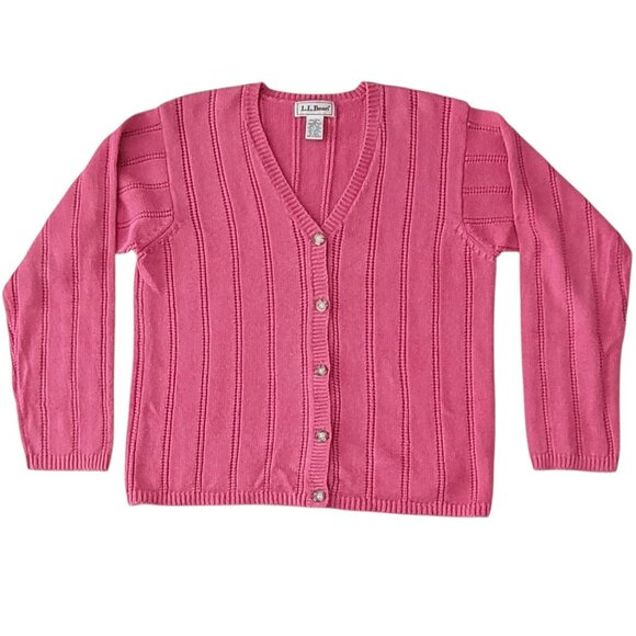 VTG L.L.Bean Linen Blend Cardigan Sweater Knit Pink Dusty Rose Size Small - Picture 5 of 8